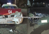 Choque entre taxi y auto particular deja cuantiosos daños materiales