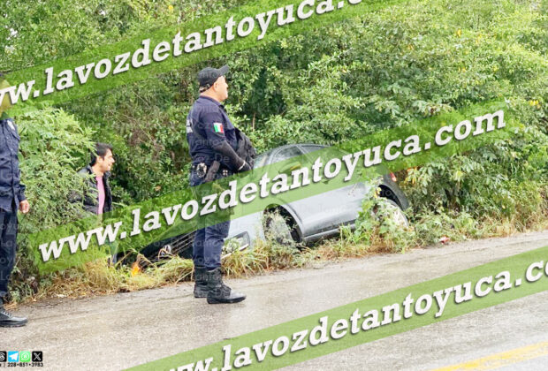 Auto compacto termina en el monte tras derrapar