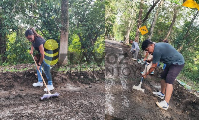 | Alcalde Jesús Olivares y Mtra. Aridai Olivares participan en labores de bacheo en acceso a Citlaltépetl