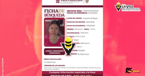 Desaparece menor de 16 años en Huejutla