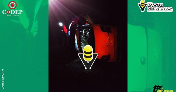 Profesor de Tlacolula resulta lesionado tras volcadura en carretera de Chicontepec