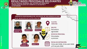 Vinculan a proceso a cinco personas por secuestro agravado de una menor en Platón Sánchez