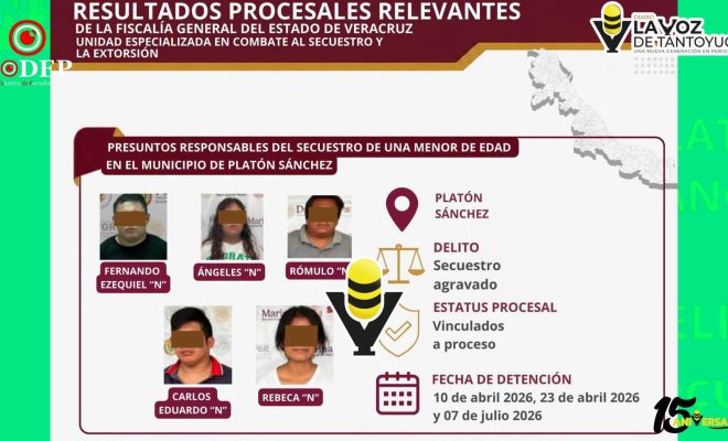 Vinculan a proceso a cinco personas por secuestro agravado de una menor en Platón Sánchez
