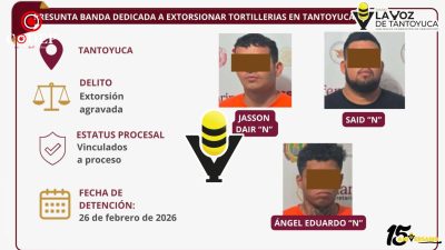 Vinculan a proceso a tres por presunta extorsión contra tortillería en Tantoyuca