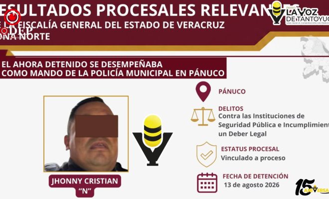 Vinculan a proceso a excomandante de la Policía Municipal de Pánuco