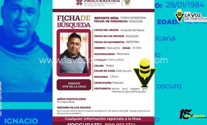 Emiten ficha de búsqueda de hombre desaparecido en Huejutla