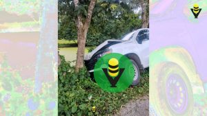 Camioneta de la CFE choca contra árbol en Tempoal 