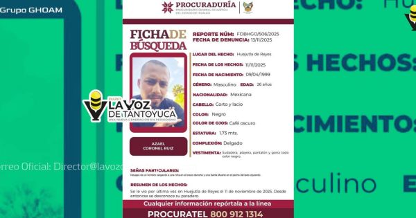 Desaparece joven en Huejutla; autoridades activan ficha de búsqueda