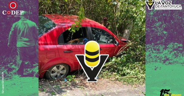 Automóvil termina entre la maleza tras salirse de la carretera Álamo - Tamazunchale