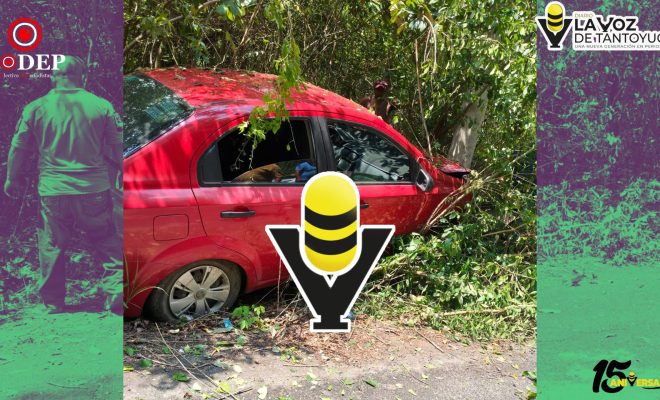 Automóvil termina entre la maleza tras salirse de la carretera Álamo - Tamazunchale