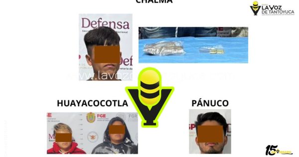 Detenidos en flagrancia y objetos asegurados en operativos de cateos con fuerzas federales y estatales en Chalma, Huayacocotla y Pánuco