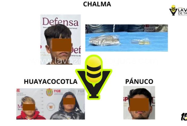 Detenidos en flagrancia y objetos asegurados en operativos de cateos con fuerzas federales y estatales en Chalma, Huayacocotla y Pánuco