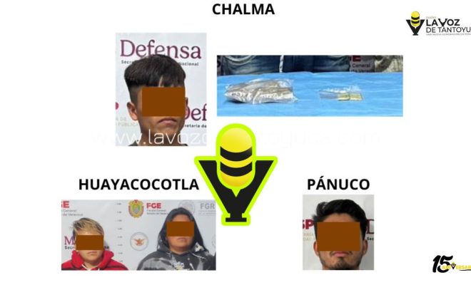 Detenidos en flagrancia y objetos asegurados en operativos de cateos con fuerzas federales y estatales en Chalma, Huayacocotla y Pánuco