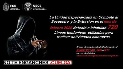 Refuerza UECS acciones contra la extorsión: 720 líneas telefónicas inhabilitadas en febrero