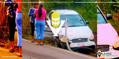 Vehículo termina fuera de la cinta asfáltica en Tepetzintla