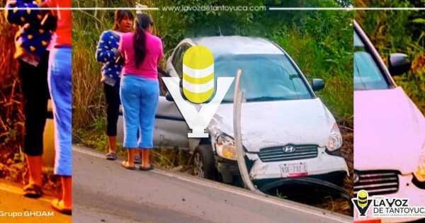 Vehículo termina fuera de la cinta asfáltica en Tepetzintla