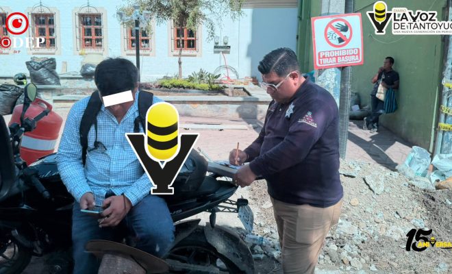 Motociclista es intervenido por circular sin casco en Tantoyuca