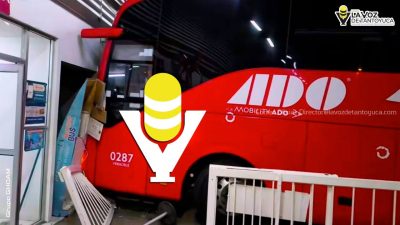 Autobús ADO se impacta contra terminal en Cosamalopan