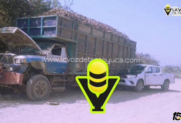 Choque entre camión cañero y camioneta deja un lesionado en camino vecinal, en Pánuco