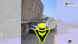 Choque entre camión cañero y camioneta deja un lesionado en camino vecinal, en Pánuco