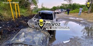 Automóvil es consumido por las llamas en carretera de Coatzintla