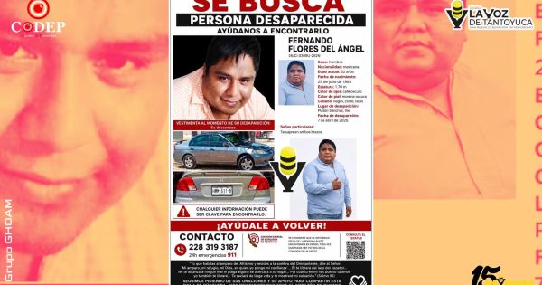Buscan a Fernando Flores del Ángel, desaparecido desde abril en Huejutla