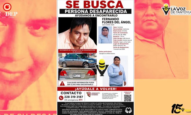 Buscan a Fernando Flores del Ángel, desaparecido desde abril en Huejutla