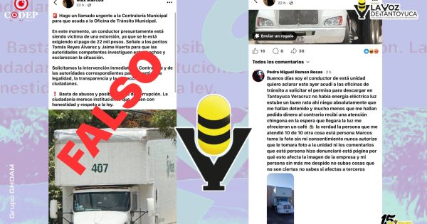 Tránsito Municipal de Tantoyuca desmiente publicación en redes; personas con perfiles falsos desinforman a la ciudadanía