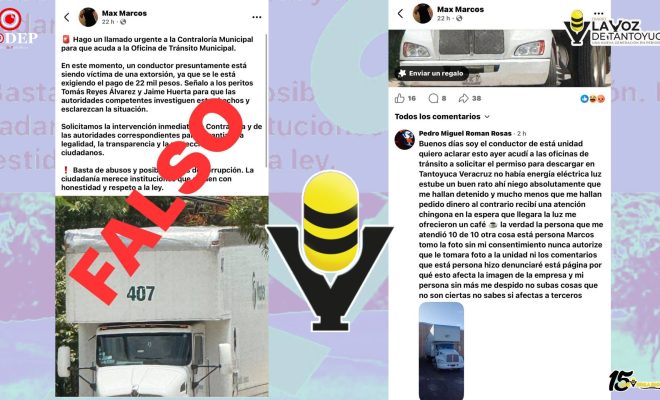 Tránsito Municipal de Tantoyuca desmiente publicación en redes; personas con perfiles falsos desinforman a la ciudadanía