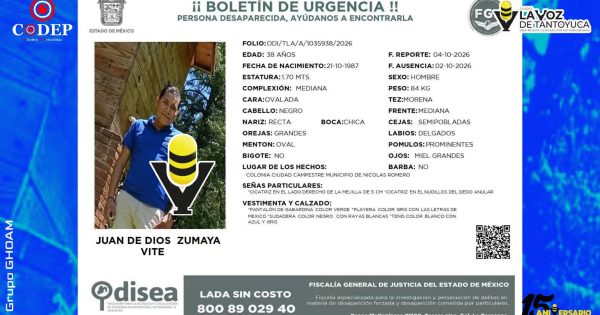 Hombre originario de Platón Sánchez desaparece en el Estado de México