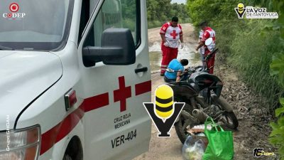 Motociclista resulta lesionada tras derrapar en camino de terracería en Pánuco