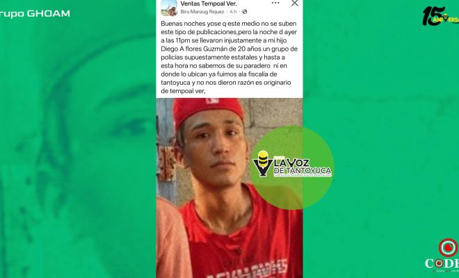 Inseguridad azota Tempoal; reportan la no localización de joven tras presunta intervención policiaca