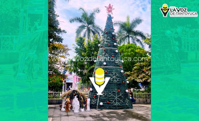 Ayuntamiento de Tempoal embellece el centro con adornos navideños