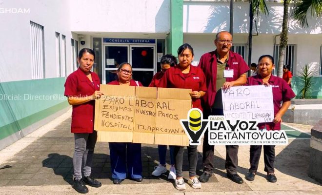 Paro laboral en el Hospital de Tlapacoyan por falta de pagos al área de limpieza