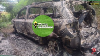 Hallan camioneta de lujo calcinada en una brecha de Ixcatepec