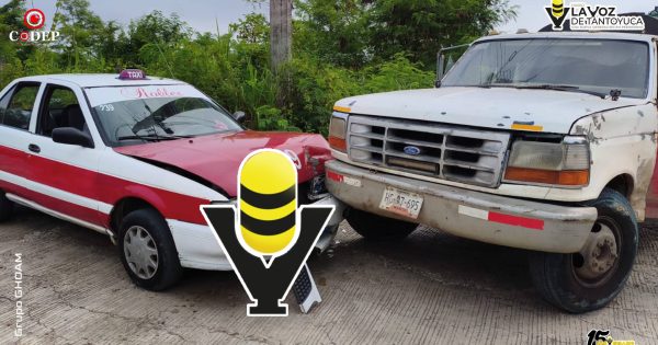 Choque entre taxi y pipa de agua deja solo daños materiales en Tantoyuca