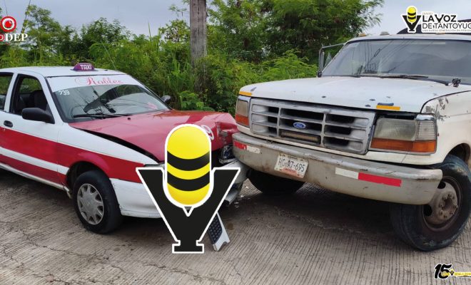 Choque entre taxi y pipa de agua deja solo daños materiales en Tantoyuca
