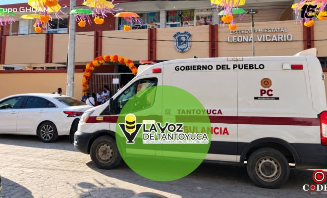 Atiende Protección Civil a dos alumnos tras incidente en primaria Leona Vicario de Tantoyuca