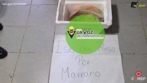 Investigan hallazgo de hielera con restos de animal y mensaje en parque de Tempoal