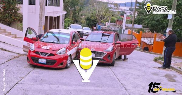 Choque entre vehículo particular y taxi deja solo daños materiales