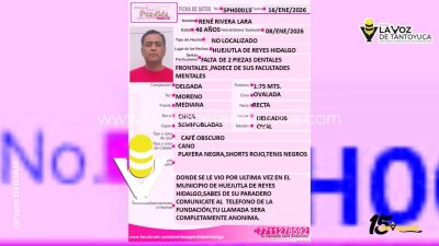 PGJEH busca a hombre desaparecido en Huejutla