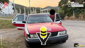 Choque entre motociclista y taxi deja solo daños materiales en Tantoyuca