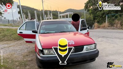 Choque entre motociclista y taxi deja solo daños materiales en Tantoyuca