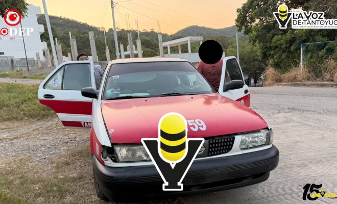 Choque entre motociclista y taxi deja solo daños materiales en Tantoyuca