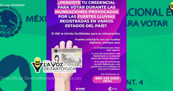Implementa INE plan emergente para recuperar Credenciales para Votar en zonas afectadas por graves inundaciones