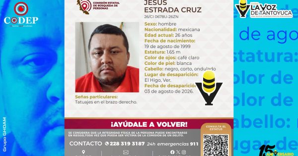Buscan a Jesús Estrada Cruz, desaparecido en El Higo, Veracruz