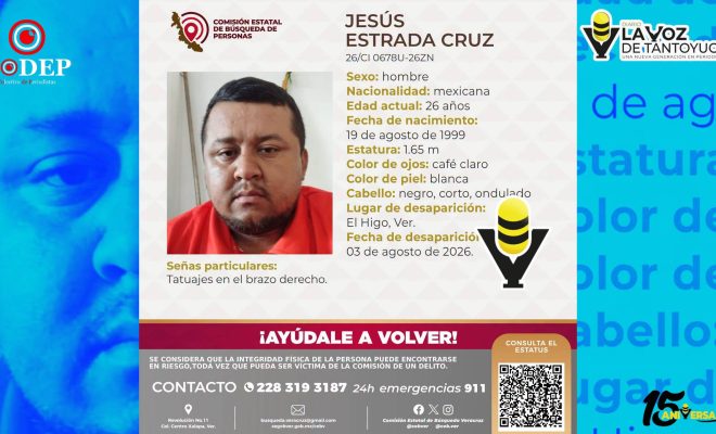 Buscan a Jesús Estrada Cruz, desaparecido en El Higo, Veracruz